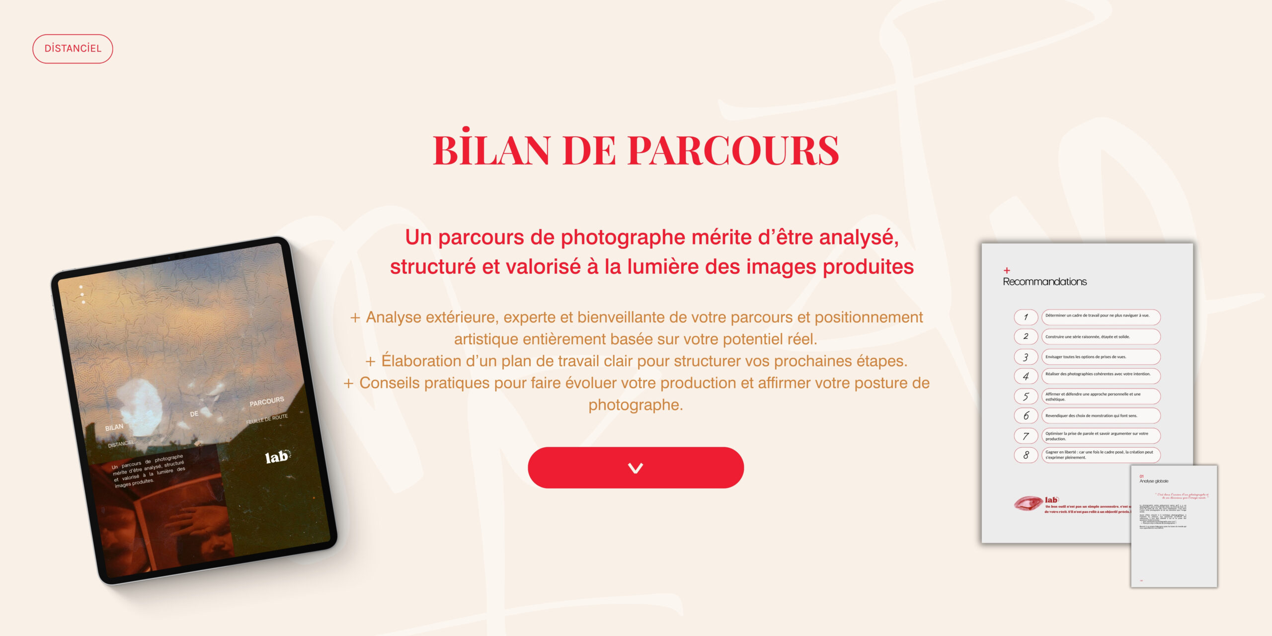 Tablette présentant le Bilan de parcours et document de recommandations
