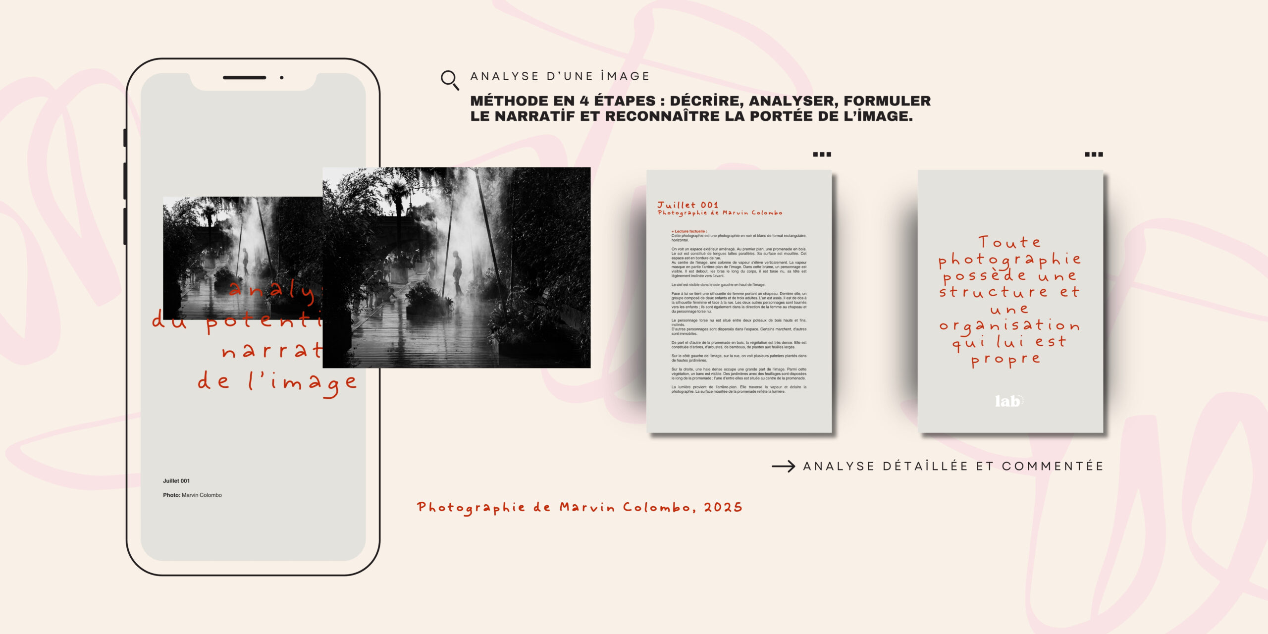 Tablette présentant l'analyse du potentiel narratif de l’image, photographie de Marvin Colombo.