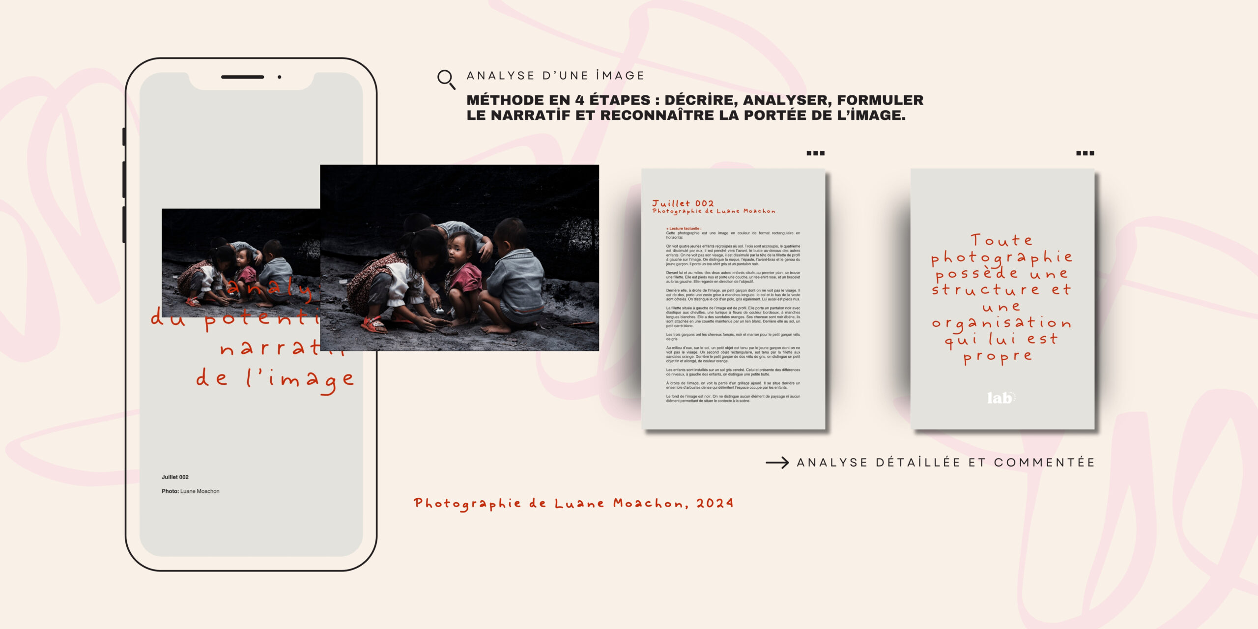 Tablette présentant l'analyse du potentiel narratif de l’image, photographie de Luane Moachon.