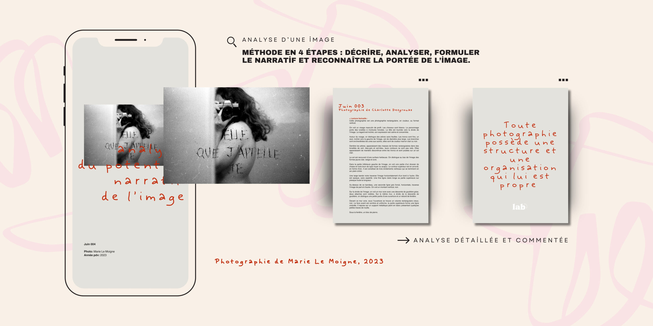 Tablette présentant l'analyse du potentiel narratif de l’image, photographie de Marie Le Moigne.