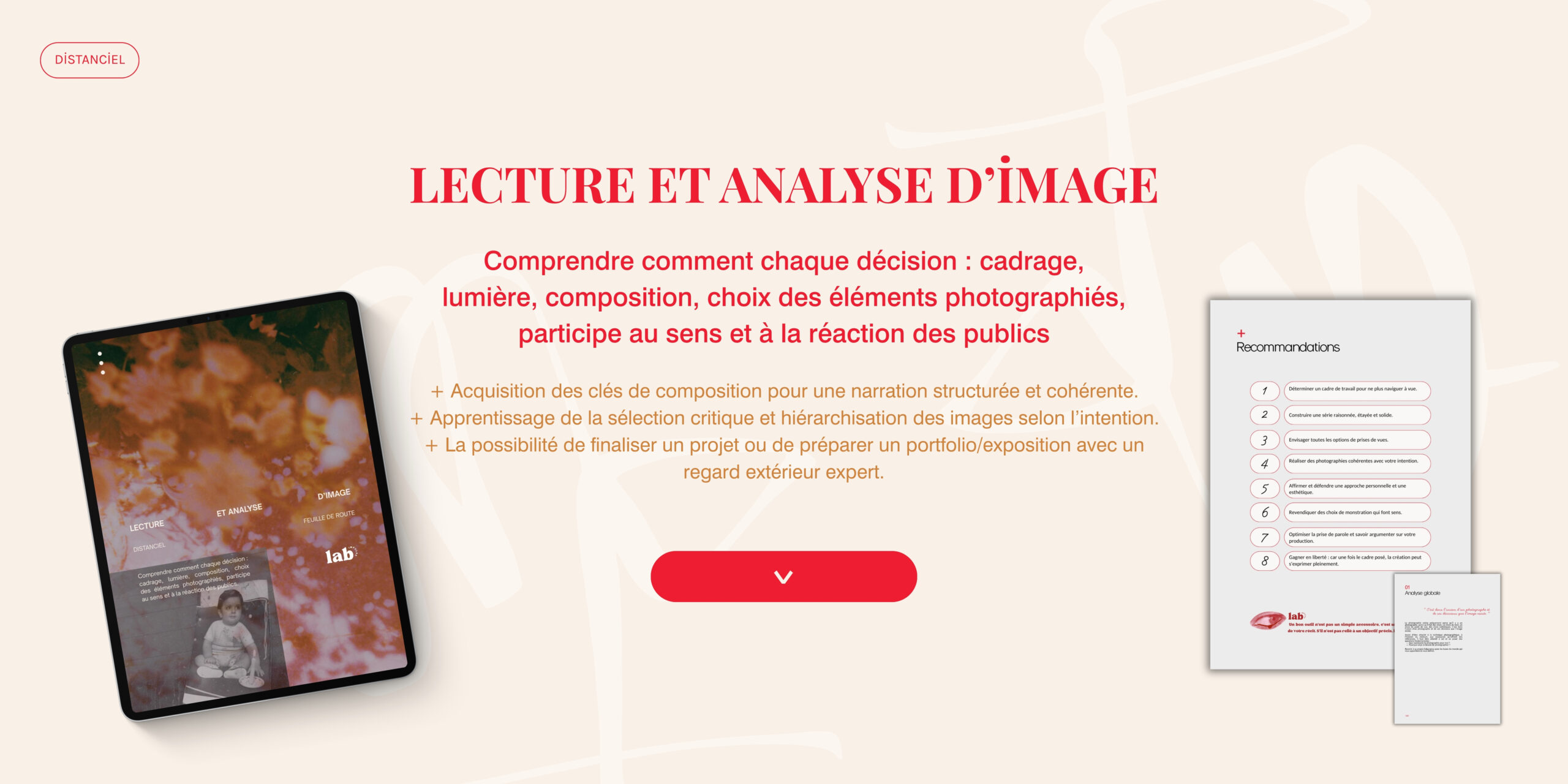 Tablette présentant Lecture et analyse d’images et document de recommandations