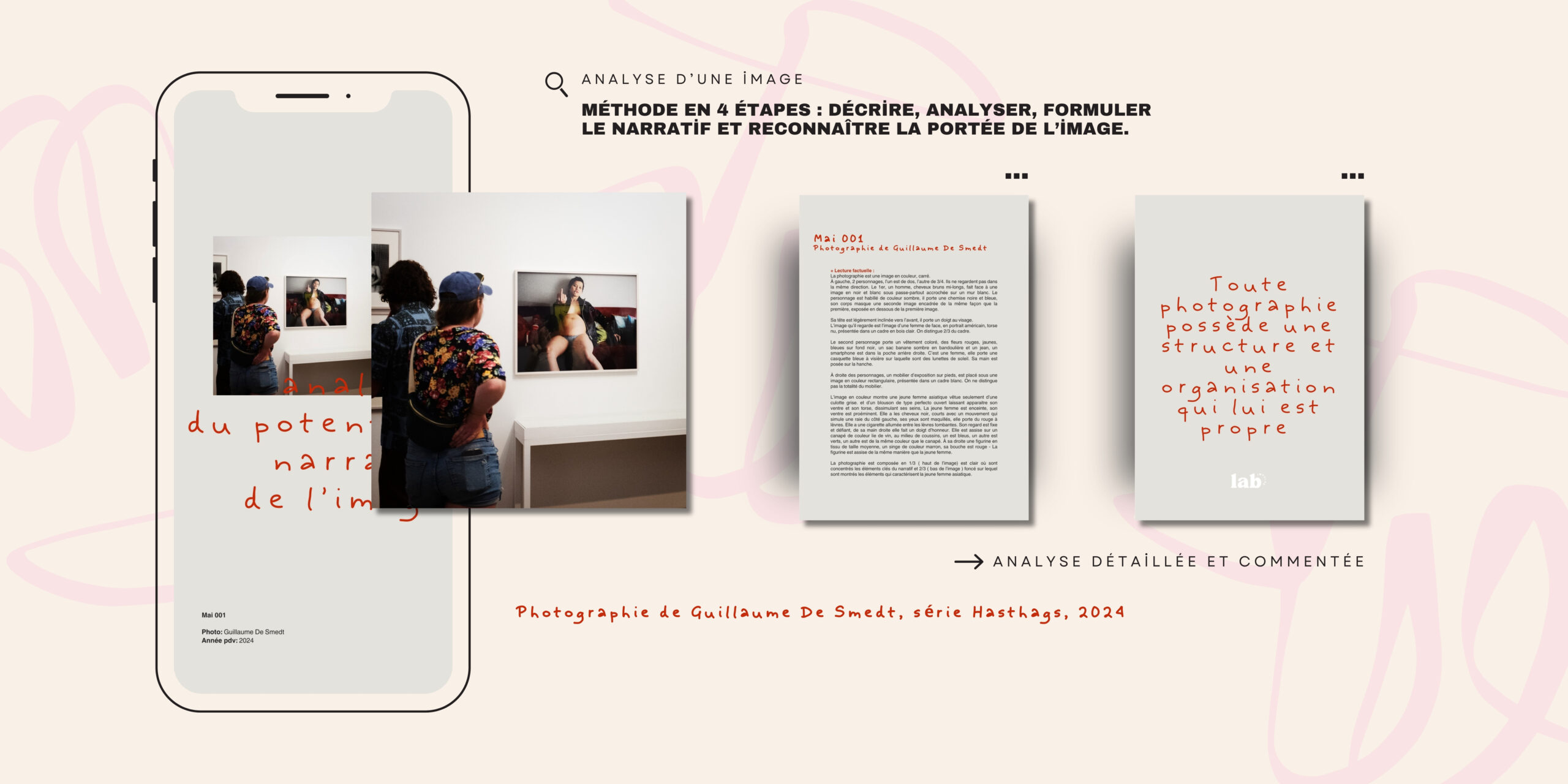 Tablette présentant l'analyse du potentiel narratif de l’image, photographie de Guillaume De Smedt.