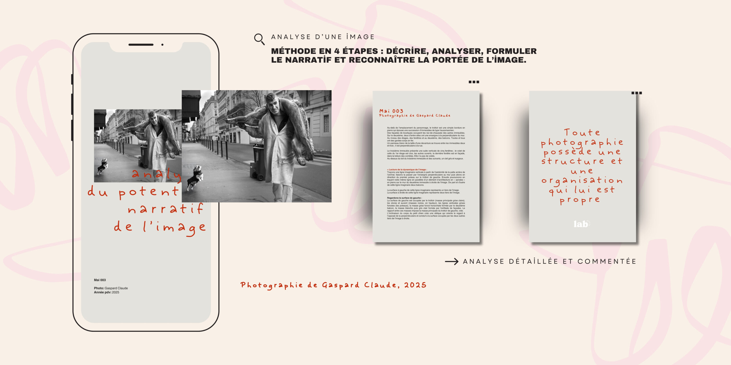 Tablette présentant l'analyse du potentiel narratif de l’image, photographie de Gaspard Claude.