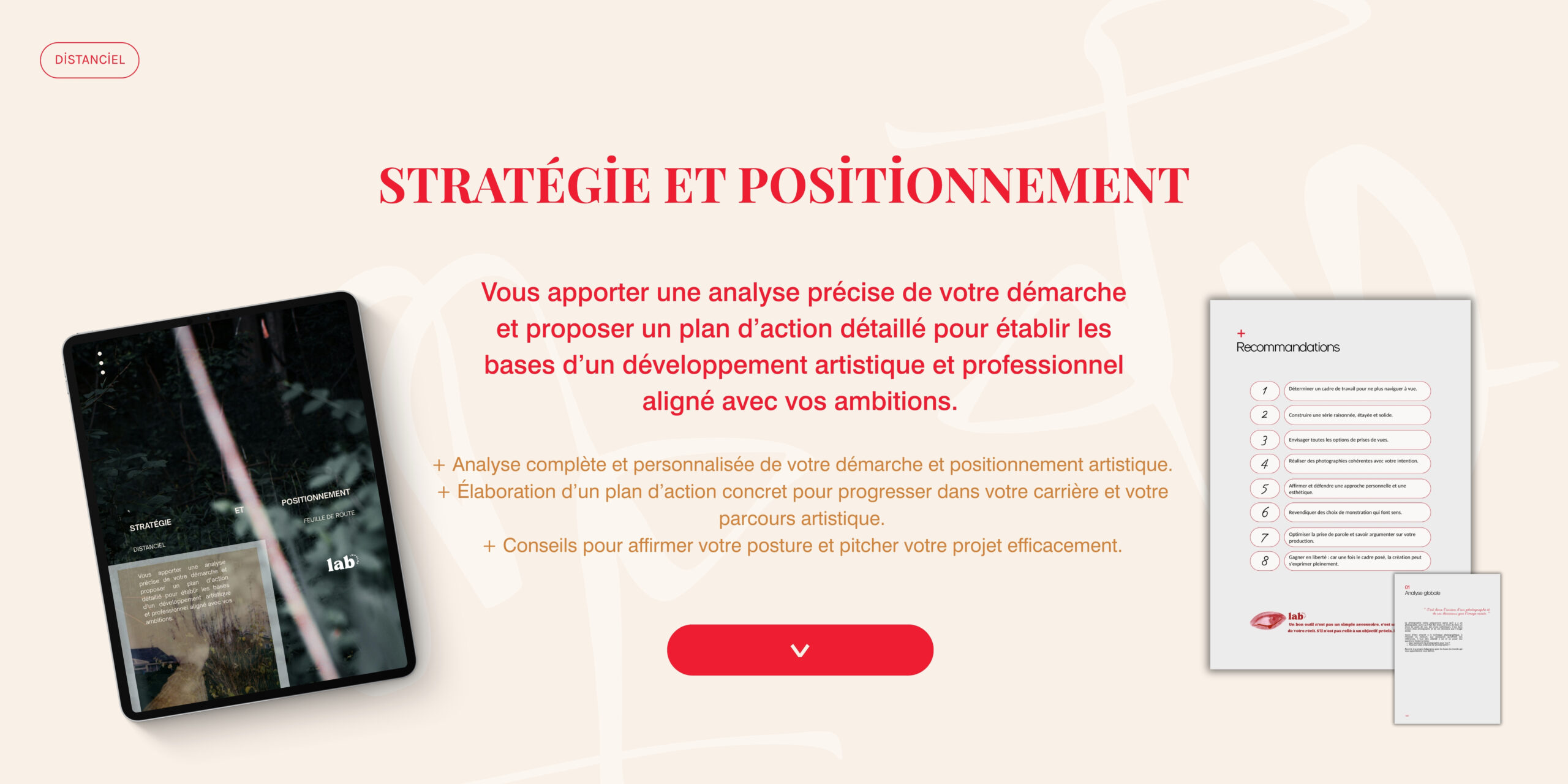 Tablette présentant Stratégie et positionnement et document de recommandations
