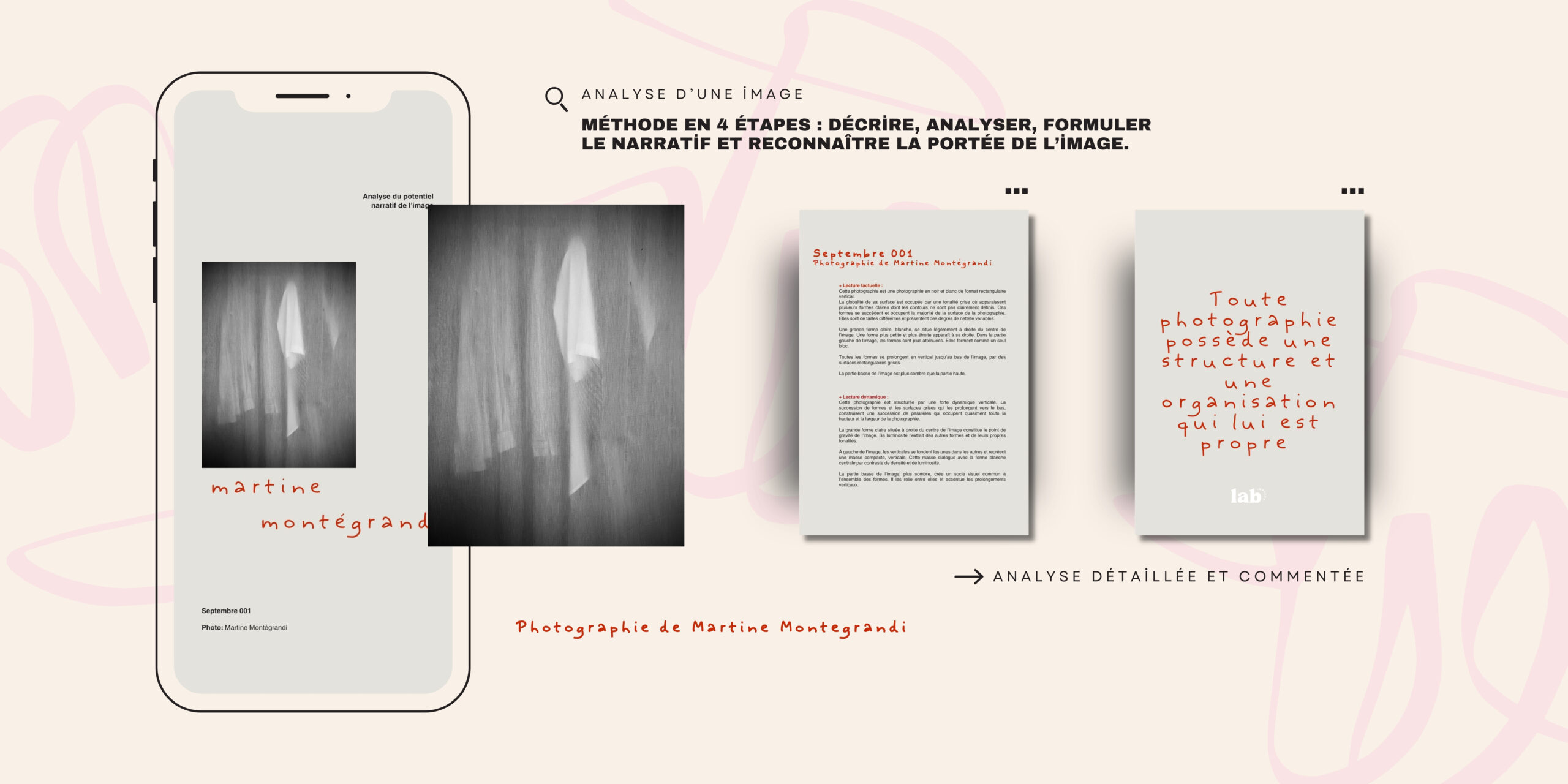 Tablette présentant l'analyse du potentiel narratif de l’image, photographie de Martine Montégrandi.