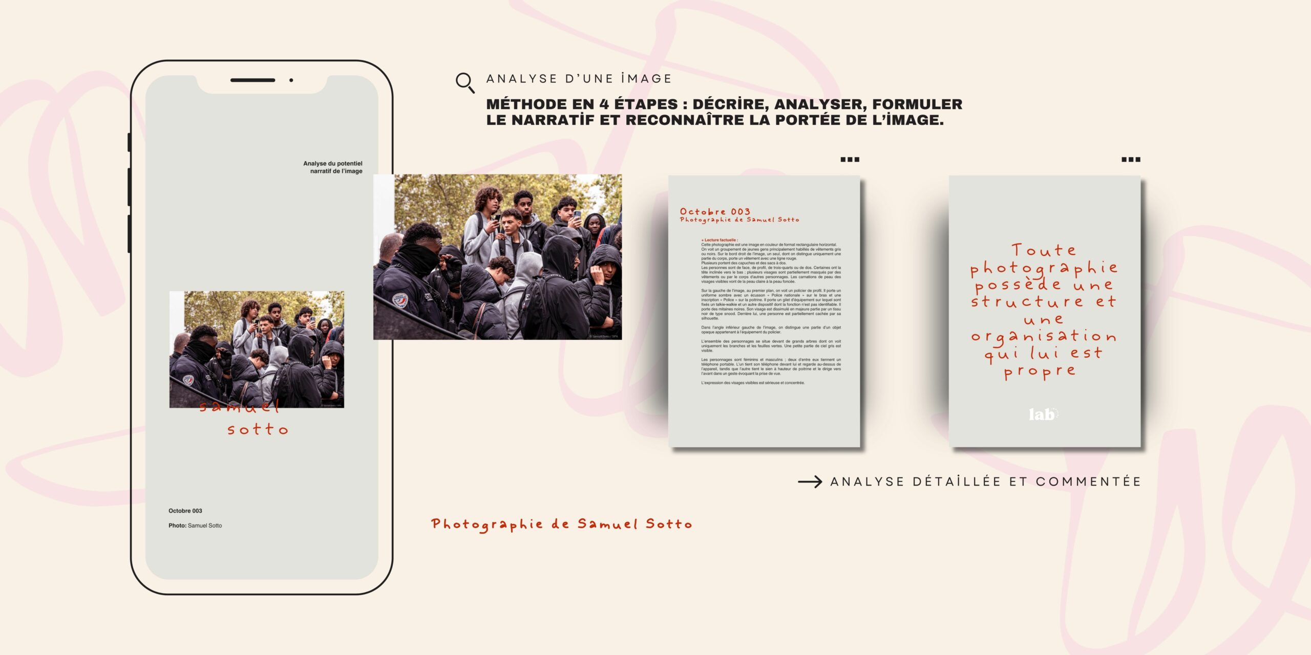 Tablette présentant l'analyse du potentiel narratif de l’image, photographie de Samuel Sotto