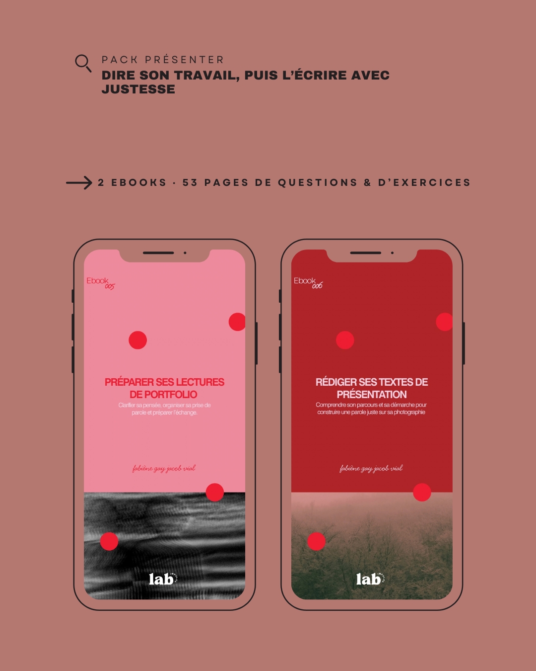 Pack Présenter : ebook portfolio photographe, couvertures de Préparer ses lectures de portfolio et Rédiger ses textes de présentation