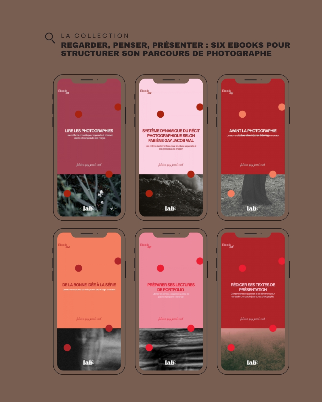 La collection complète : ebook photographe, couvertures des six ebooks du Lab Impulse